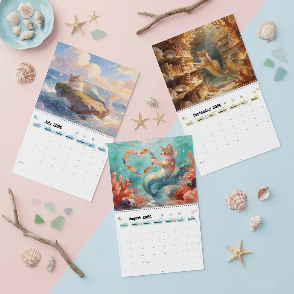 2026 / 2027 Purrmaid Calendar, Magical Mermaid Cat Art