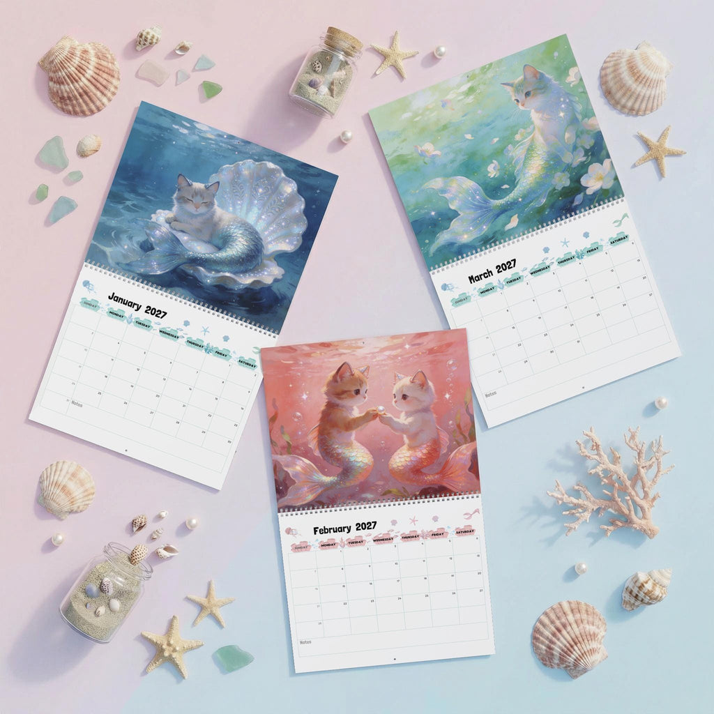 2026 / 2027 Purrmaid Calendar, Magical Mermaid Cat Art