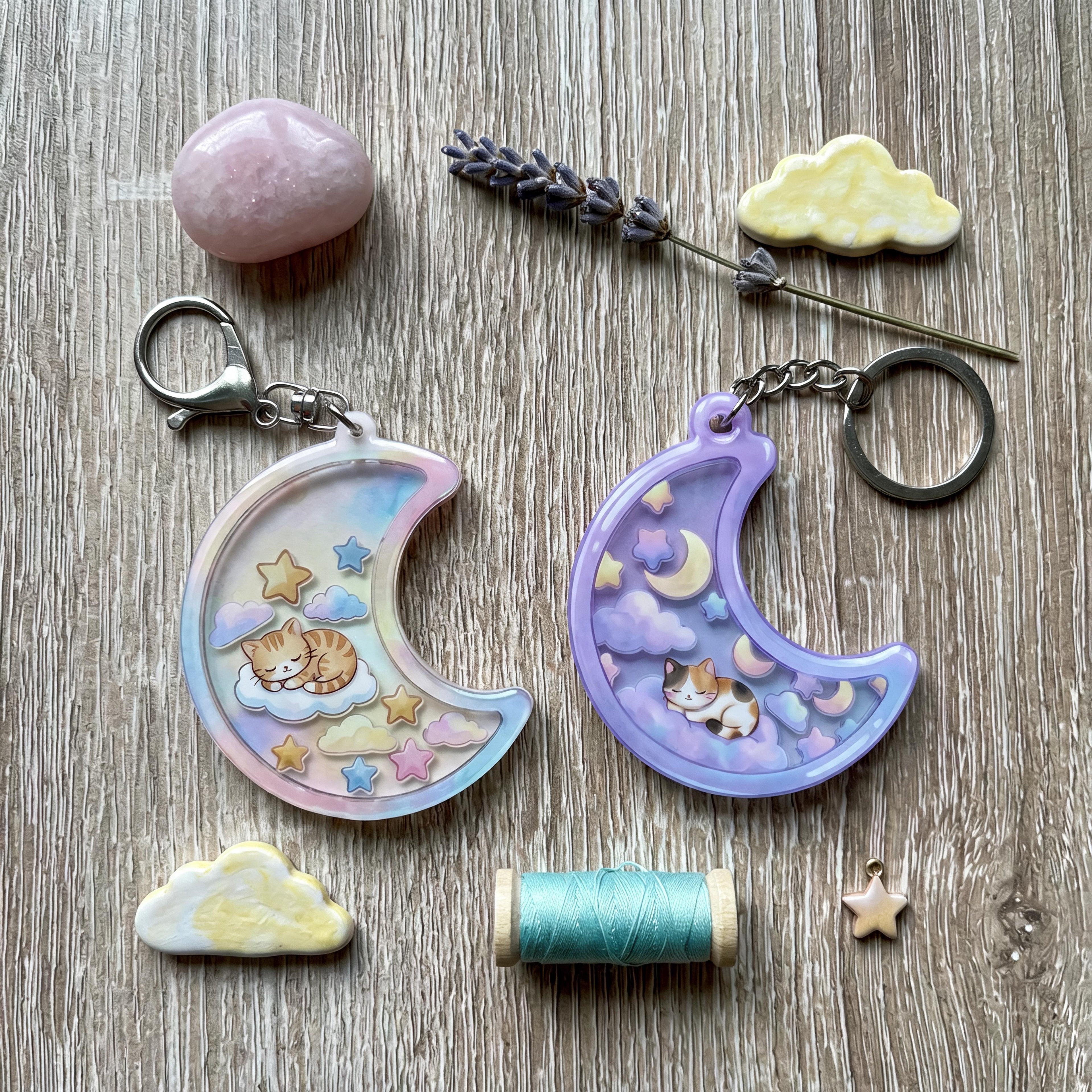 Cresent Moon Kawaii Cat Shaker ADHD Keychain