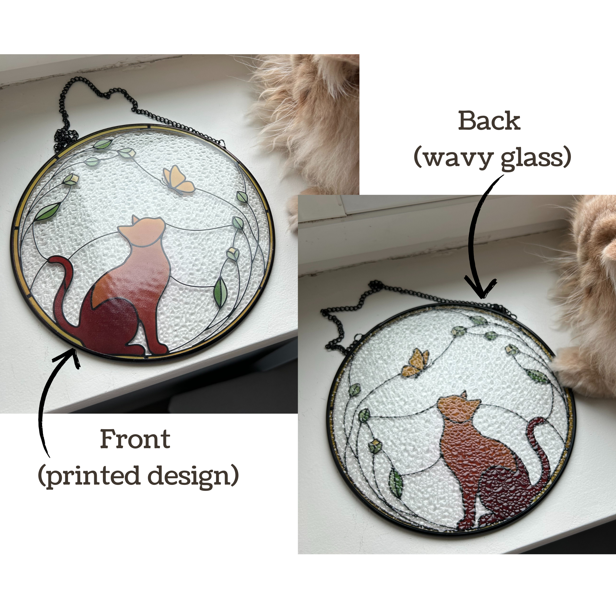 Cat & Butterfly Glass Suncatcher