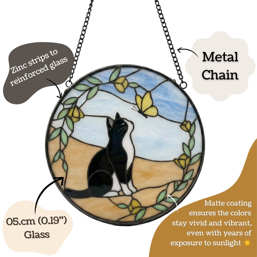 Cat & Butterfly Glass Suncatcher