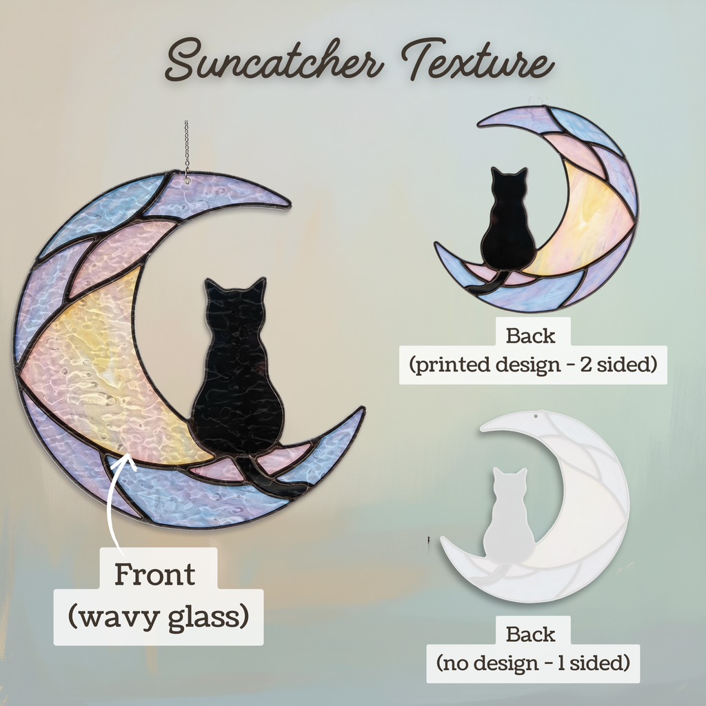Celestial Moon Black Cat Suncatcher, Holographic Acrylic Window Decor, Double Sided Star Hologram, Dreamy Cat Lover Gift